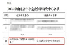 公司入選2024年山東省中小企業(yè)創(chuàng)新研發(fā)中心